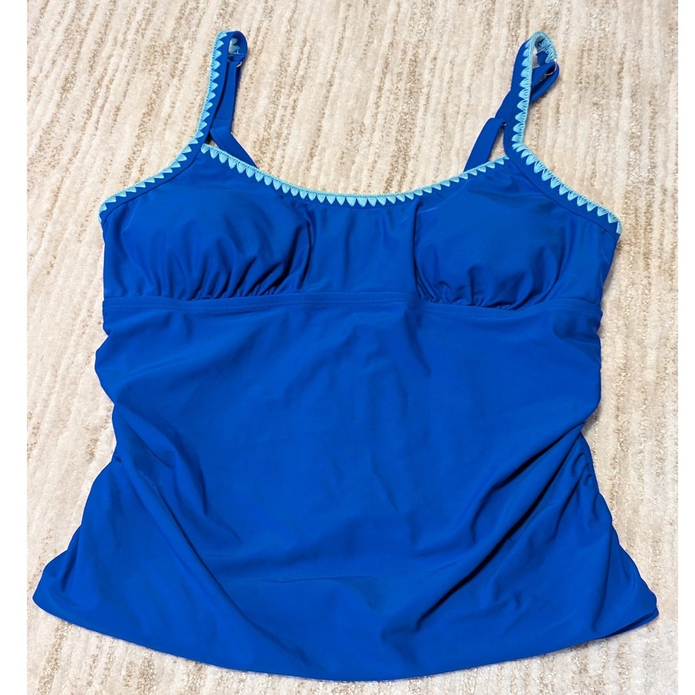 Cupshe Tankini Top Women Sz XXL Blue Crochet Trim Ruched Swimsuit Swimwear NWT